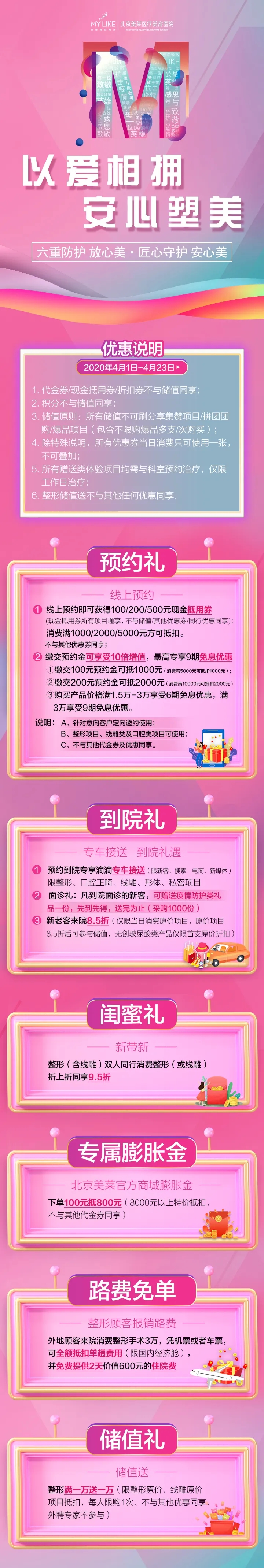 北京美莱整形四月优惠,下单100元抵800元